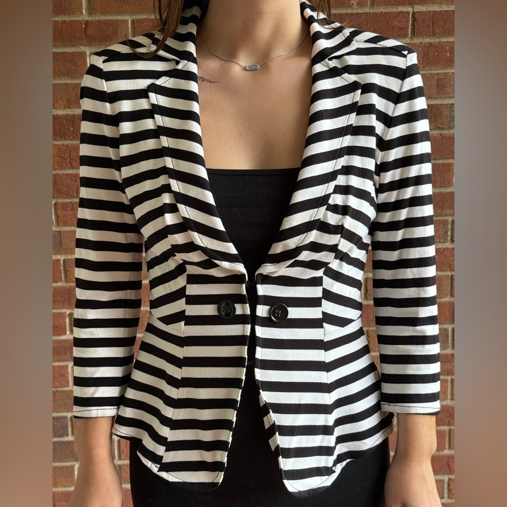 Sharp, Fun Black and White Striped Blazer